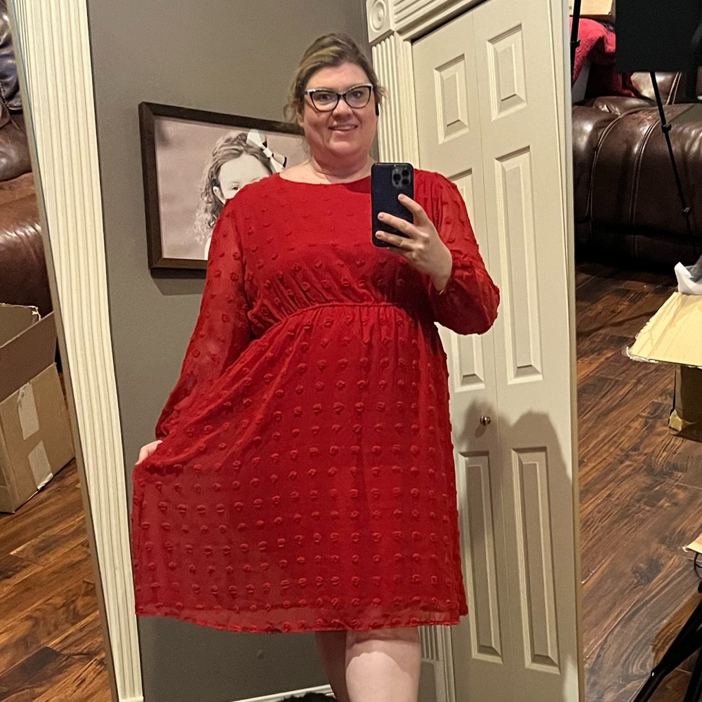 In’Voland Red Dress Size 22W - Swiss Dot